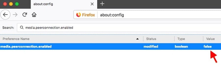 Отключить WebRTC  в Firefox